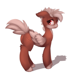 Size: 2797x2815 | Tagged: safe, artist:qweeli, oc, oc only, oc:ruby rustfeather, pegasus, pony, female, floppy ears, plot, simple background, smiling, solo, standing, white background