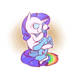 Size: 860x823 | Tagged: safe, artist:raridashdoodles, rainbow dash, rarity, pegasus, pony, unicorn, blushing, cute, eyes closed, eyeshadow, female, gradient background, hug, lesbian, makeup, mare, raridash, shipping, smiling, straddling