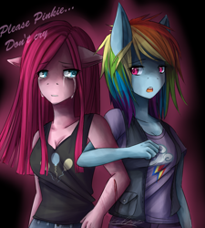 Size: 900x1000 | Tagged: safe, artist:chiakitasso, derpibooru import, pinkie pie, rainbow dash, anthro, pinkamena diane pie