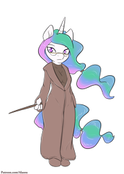 Size: 1250x1750 | Tagged: safe, artist:alasou, derpibooru import, princess celestia, anthro, albus dumbledore, clothes, glasses, harry potter, robe, simple background, solo, transparent background, wand