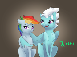 Size: 1024x766 | Tagged: safe, artist:joan-grace, fleetfoot, rainbow dash, pegasus, pony, hug, winghug