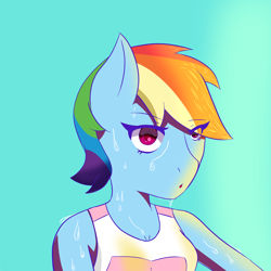 Size: 2000x2000 | Tagged: safe, artist:phantomis000, derpibooru import, rainbow dash, anthro, clothes, solo, sweat, tanktop