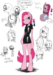 Size: 985x1385 | Tagged: safe, artist:didun850, derpibooru import, pinkie pie, rainbow dash, anthro, earth pony, human, unguligrade anthro, chibi, female, hair over one eye, implied rainbow dash, jeff the killer, male, meme, pinkamena diane pie, reference sheet