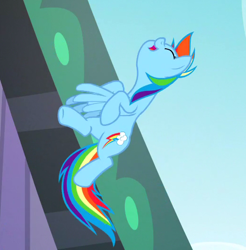 Size: 520x528 | Tagged: safe, screencap, rainbow dash, pegasus, pony, 28 pranks later, faic, flying, rainbow dash is best facemaker, solo