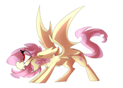 Size: 1280x914 | Tagged: safe, artist:nekosnicker, derpibooru import, fluttershy, bat pony, pony, flutterbat, open mouth, race swap, simple background, solo, spread wings