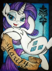 Size: 792x1092 | Tagged: safe, artist:canvymamamoo, derpibooru import, rarity, pony, unicorn, looking at you, solo, sultry pose, traditional art