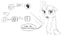 Size: 1280x729 | Tagged: safe, artist:silfoe, derpibooru import, twilight sparkle, twilight sparkle (alicorn), alicorn, pony, female, grayscale, headcanon, lesbian, monochrome, royal sketchbook, shipping, solo, twiluna