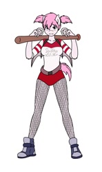 Size: 734x1240 | Tagged: safe, artist:linedraweer, oc, oc only, oc:sweet cheeks, anthro, bat pony, plantigrade anthro, vampony, anthro oc, baseball bat, halloween, harley quinn, solo, suicide squad