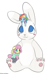 Size: 1750x2500 | Tagged: safe, artist:alasou, derpibooru import, fluttershy, rainbow dash, anthro, rabbit, chibi, plushie, simple background, transparent background