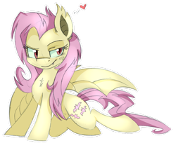 Size: 1023x833 | Tagged: safe, artist:prince-lionel, fluttershy, bat pony, pony, colored sketch, flutterbat, heart, pose, race swap, simple background, solo, transparent background