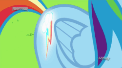 Size: 902x505 | Tagged: safe, screencap, rainbow dash, pegasus, pony, top bolt, animated, booty call, discovery family logo, gif, glowing cutie mark, loop, solo
