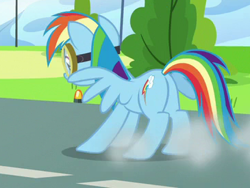 Size: 365x275 | Tagged: safe, screencap, rainbow dash, pegasus, pony, top bolt, cropped, female, goggles, mare, out of context, plot, solo