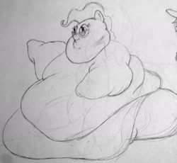 Size: 2000x1836 | Tagged: safe, artist:fatponysketches, belly, fat, impossibly large belly, monochrome, morbidly obese, obese, pencil drawing, rough sketch, sketch, traditional art