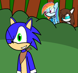 Size: 638x594 | Tagged: safe, artist:icefir, derpibooru import, rainbow dash, oc, oc:abbi, anthro, circle tool, crossover, sonic boom, sonic the hedgehog, sonic the hedgehog (series), sonicified