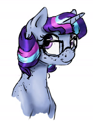 Size: 1280x1656 | Tagged: safe, artist:silfoe, derpibooru import, oc, oc only, oc:twilight dapple, alicorn, alicorn oc, bust, freckles, glasses, looking at you, magical lesbian spawn, offspring, other royal book, parent:princess luna, parent:twilight sparkle, parents:twiluna, portrait, simple background, solo, white background