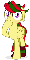 Size: 2523x5000 | Tagged: safe, artist:askthecookies, artist:zutheskunk edits, edit, oc, oc only, oc:attraction, pegasus, pony, clothes, femboy, gasp, hoof over mouth, male, simple background, socks, solo, striped socks, transparent background, trap