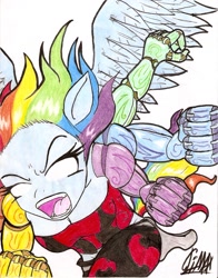 Size: 1360x1733 | Tagged: safe, artist:le-okami, derpibooru import, rainbow dash, anthro, ambiguous facial structure, asura, asura's wrath, crossover, solo