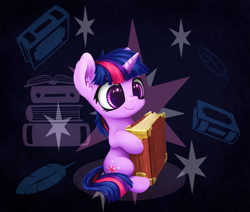 Size: 1615x1367 | Tagged: safe, artist:inowiseei, derpibooru import, twilight sparkle, book, ear fluff, filly, solo, starry eyes, wingding eyes