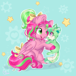 Size: 3000x3000 | Tagged: safe, artist:pvrii, oc, oc only, oc:precious metal, pegasus, pony, cute, duo, pet, pet oc