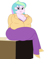 Size: 1188x1576 | Tagged: safe, artist:shitigal-artust, princess celestia, principal celestia, equestria girls, bbw, belly, big breasts, breasts, chubbylestia, cleavage, desk, fat, female, obese, princess breastia, principal chubbylestia, simple background, solo, thick, thighs, thunder thighs, transparent background, vector, wide hips