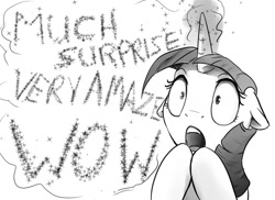 Size: 1280x930 | Tagged: safe, artist:silfoe, derpibooru import, twilight sparkle, doge, floppy ears, gasp, grayscale, illusion, magic, monochrome, open mouth, royal sketchbook, sarcasm, shocked, wide eyes