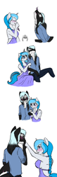 Size: 1024x3180 | Tagged: safe, artist:blackblood-queen, derpibooru import, oc, oc only, oc:bubble lee, oc:imago, oc:mako, anthro, hybrid, orca pony, original species, unicorn, anthro oc, blushing, breasts, comic, cute, date, female, kissing, makolee, male, oc x oc, shipping, sideboob, straight