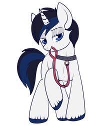 Size: 500x664 | Tagged: safe, artist:lulubell, derpibooru import, oc, oc only, oc:pitch shift, pony, unicorn, collar, leash, male, pet play, simple background, solo, transparent background