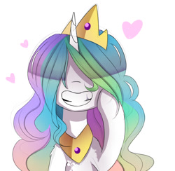 Size: 1280x1248 | Tagged: safe, artist:magnaluna, derpibooru import, princess celestia, alicorn, pony, alternate hairstyle, bust, cewestia, cute, cutelestia, female, filly, hair over eyes, heart, jewelry, mare, raised hoof, regalia, simple background, smiling, solo, white background, younger
