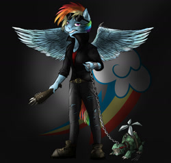 Size: 1600x1520 | Tagged: safe, artist:shimazun, derpibooru import, rainbow dash, tank, anthro, chains, sunglasses