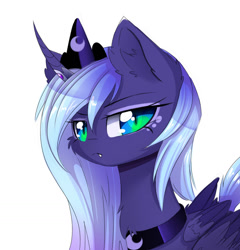 Size: 1280x1334 | Tagged: dead source, safe, artist:magnaluna, derpibooru import, princess luna, alicorn, pony, cute, cute little fangs, fangs, female, looking at you, mare, s1 luna, simple background, solo, white background