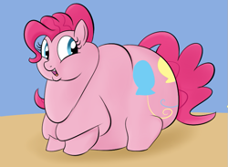 Size: 725x532 | Tagged: safe, artist:astr0zone, pinkie pie, earth pony, pony, balloonbutt, bingo wings, chubby cheeks, double chin, fat, happy, neck roll, obese, piggy pie, pudgy pie, rolls of fat, solo