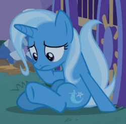 Size: 358x352 | Tagged: safe, screencap, trixie, pony, unicorn, to where and back again, animated, cute, diatrixes, female, gif, loop, mare, rubbing, sitting, solo