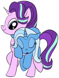 Size: 2100x2800 | Tagged: safe, artist:datapony, derpibooru import, starlight glimmer, trixie, pony, unicorn, carrying, female, lesbian, mare, shipping, simple background, sleeping, startrix, transparent background