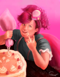 Size: 600x768 | Tagged: safe, artist:agataczerw, pinkie pie, human, cake, fat, humanized, icing bag, obese, pudgy pie, solo