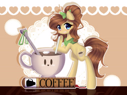 Size: 4000x3000 | Tagged: safe, artist:togeticisa, oc, oc only, oc:mocha latte, coffee, cute, female, looking at you, solo