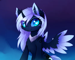 Size: 1600x1295 | Tagged: safe, artist:magnaluna, princess luna, alicorn, pony, chest fluff, colored wings, colored wingtips, curved horn, cute, ear fluff, fluffy, heart eyes, looking at you, s1 luna, smiling, solo, spread wings, sweet dreams fuel, wingding eyes