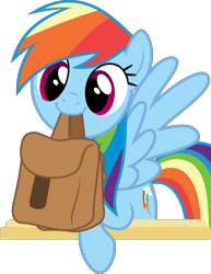 Size: 10338x13415 | Tagged: safe, artist:pink1ejack, edit, rainbow dash, pegasus, pony, to saddlebags and back again, to where and back again, absurd resolution, cute, dashabetes, female, mare, mouth hold, saddle bag, simple background, smiling, solo, transparent background, vector
