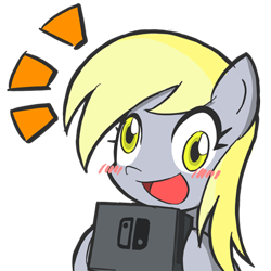 Size: 450x450 | Tagged: safe, artist:rvceric, derpy hooves, pegasus, pony, blushing, cute, female, mare, nintendo, nintendo switch, open mouth, simple background, solo, transparent background