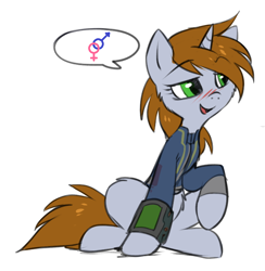 Size: 676x694 | Tagged: safe, artist:hioshiru, derpibooru import, edit, oc, oc only, oc:littlepip, pony, unicorn, fallout equestria, bedroom eyes, blushing, cheek fluff, clothes, cute, fanfic, fanfic art, female, flirting, fluffy, hetero littlepip, hooves, horn, littlepip's suggestions, male, mare, meme, open mouth, out of character, pictogram, pipbuck, simple background, solo, straight, vault suit, white background