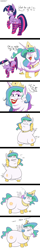 Size: 900x5600 | Tagged: safe, artist:tralalayla, princess celestia, twilight sparkle, twilight sparkle (alicorn), alicorn, pony, :t, bedroom eyes, bipedal, butt shake, cake, cakelestia, chubbylestia, clothes, comic, crown, dialogue, drool, eyes closed, eyeshadow, faic, fat, female, frown, grin, impossibly large butt, jewelry, lipstick, looking at you, looking back, makeup, mare, morbidly obese, necklace, obese, open mouth, panting, plot, raised hoof, raised leg, regalia, simple background, small wings, smiling, socks, striped socks, sweat, sweatdrop, underhoof, wat, white background, wide eyes, wiggle