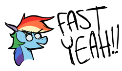 Size: 1280x751 | Tagged: safe, artist:enma-darei, rainbow dash, pegasus, pony, disembodied head, fast, head, simple background, solo, text