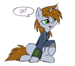 Size: 781x694 | Tagged: safe, artist:hioshiru, derpibooru import, edit, oc, oc only, oc:littlepip, pony, unicorn, fallout equestria, bi-curious, bisexuality, blushing, cheek fluff, clothes, cute, fanfic, fanfic art, female, flirting, fluffy, hooves, horn, littlepip's suggestions, mare, meme, open mouth, pipbuck, pride, simple background, solo, vault suit, white background