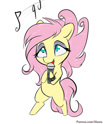 Size: 875x1050 | Tagged: safe, artist:alasou, derpibooru import, fluttershy, pegasus, pony, chibi, cute, microphone, shyabetes, simple background, singing, solo, transparent background