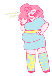 Size: 737x1084 | Tagged: safe, artist:poisontaffy, pinkie pie, human, chubby, fat, humanized, monologue, obese, piggy pie, pudgy pie, solo, trace