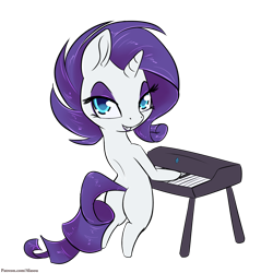 Size: 1400x1400 | Tagged: safe, artist:alasou, derpibooru import, rarity, pony, unicorn, alternate hairstyle, chibi, eyeshadow, keyboard, makeup, plot, solo