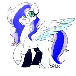 Size: 2500x2500 | Tagged: safe, artist:ihasjessie-kat, oc, oc only, oc:sapphire heart song, pegasus, pony, analyst, blue hair, bronalysis, colored wings, gift art, gradient wings, green eyes, multicolored hair, solo