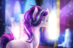 Size: 2736x1824 | Tagged: safe, artist:lunastyczna, starlight glimmer, unicorn, female, looking at you, mare, missing cutie mark, smiling, solo, twilight's castle