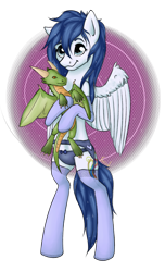 Size: 2149x3543 | Tagged: safe, artist:farcuf, oc, oc only, oc:graceful motion, dragon, pegasus, pony, bed mane, bipedal, clothes, cute, lingerie, panties, plushie, ribbon, simple background, solo, underwear