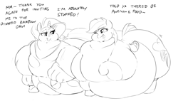 Size: 1280x800 | Tagged: safe, artist:sirmasterdufel, rainbow dash, rarity, pegasus, pony, unicorn, rarity investigates, explicit source, fat, grayscale, monochrome, morbidly obese, obese, rainblob dash, raritubby