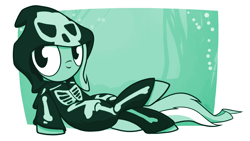 Size: 1920x1080 | Tagged: safe, artist:dori-to, lyra heartstrings, clothes, costume, cute, halloween, halloween costume, hoodie, kigurumi, looking at you, monochrome, nightmare night, on back, skeleton costume, solo